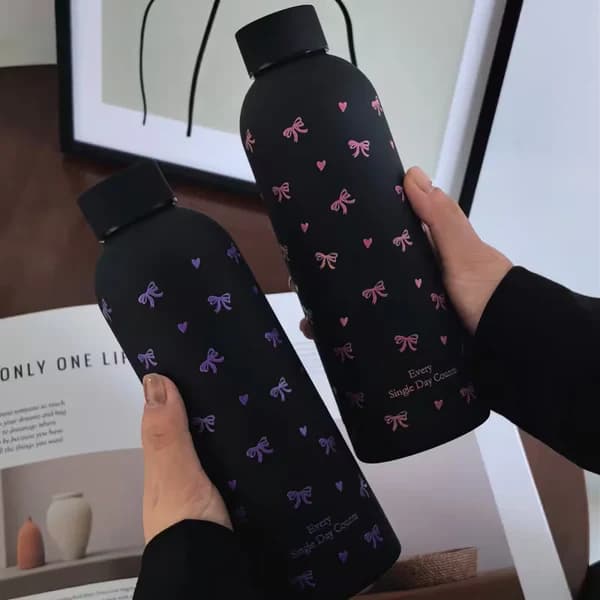 Printed Stainless Steel Insulated Thermos Water Bottle premium front view